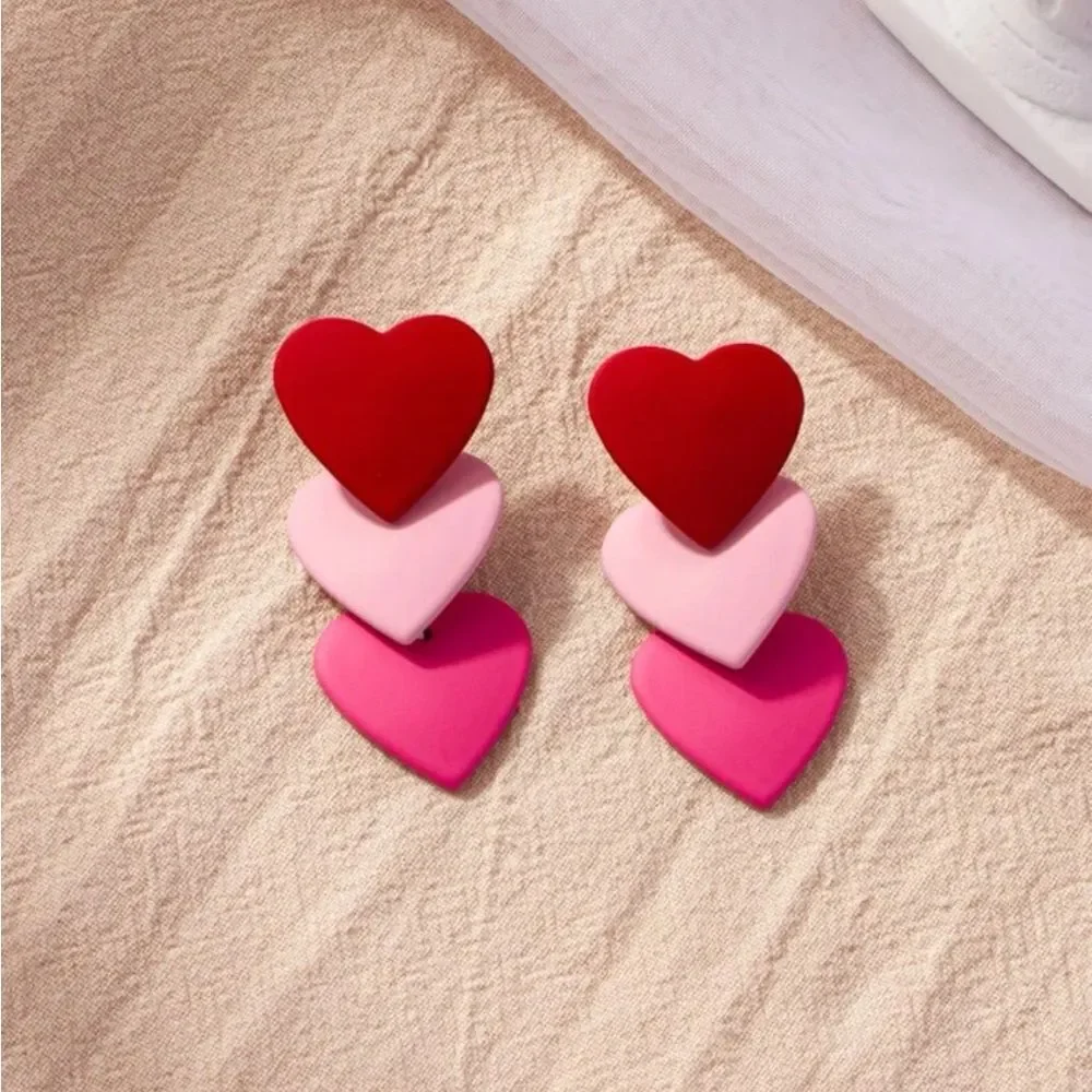 Color Block Heart Drop Earrings‎ - Picture 5 of 10
